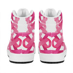 Pink Breast Cancer Ribbon Flower Print High Top Leather Sneakers