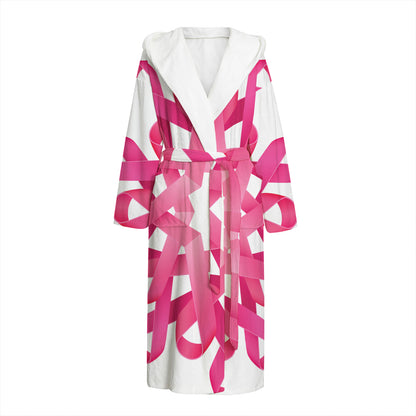 Pink Breast Cancer Ribbon Flower Print Hooded Bathrobe