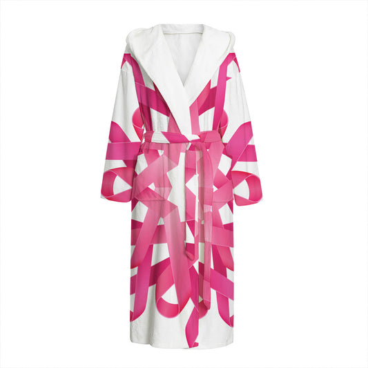 Pink Breast Cancer Ribbon Flower Print Hooded Bathrobe