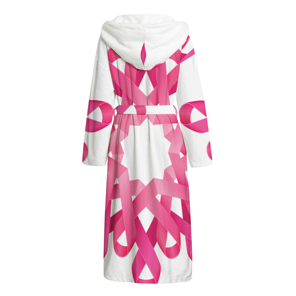 Pink Breast Cancer Ribbon Flower Print Hooded Bathrobe