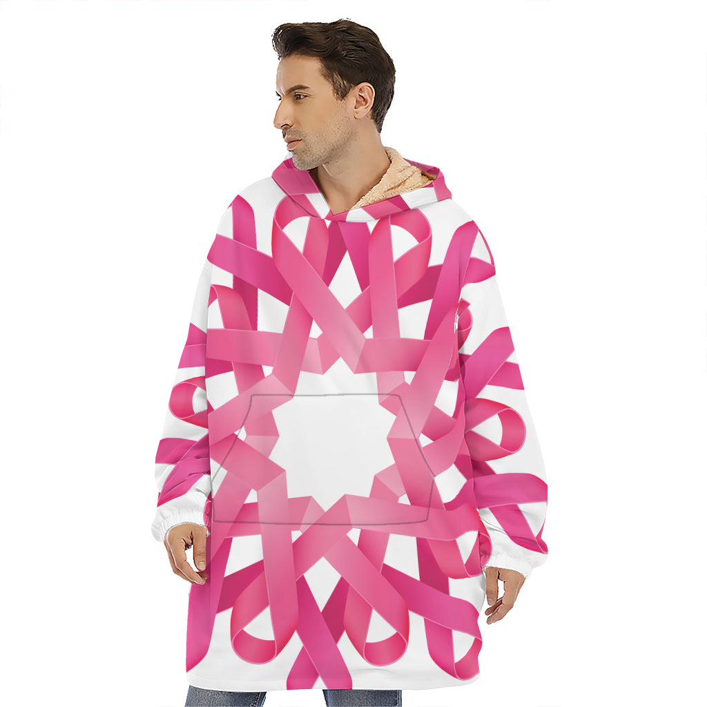 Pink Breast Cancer Ribbon Flower Print Hoodie Blanket