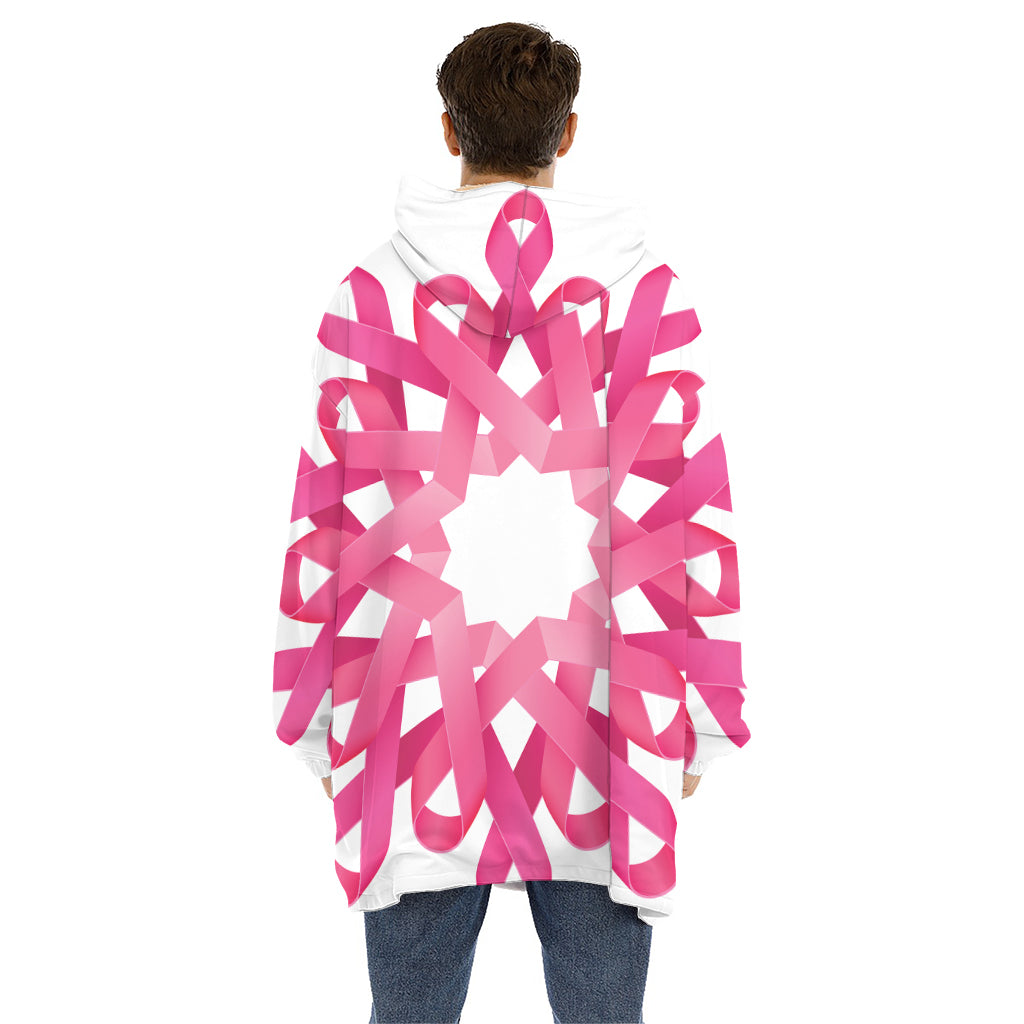 Pink Breast Cancer Ribbon Flower Print Hoodie Blanket