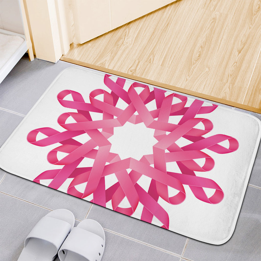 Pink Breast Cancer Ribbon Flower Print Indoor Door Mat