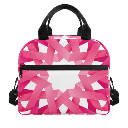 Pink Breast Cancer Ribbon Flower Print Insulated Lunch Bag