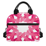 Pink Breast Cancer Ribbon Flower Print Insulated Lunch Bag