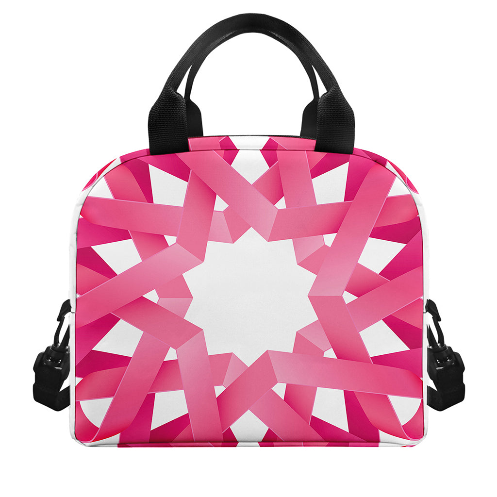 Pink Breast Cancer Ribbon Flower Print Insulated Lunch Bag