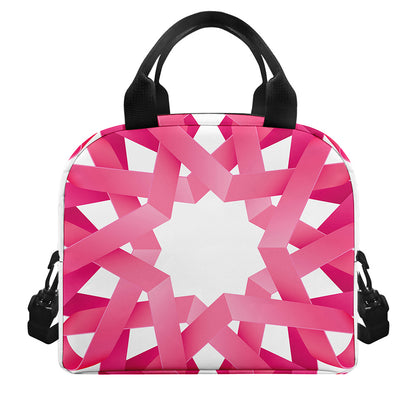 Pink Breast Cancer Ribbon Flower Print Insulated Lunch Bag