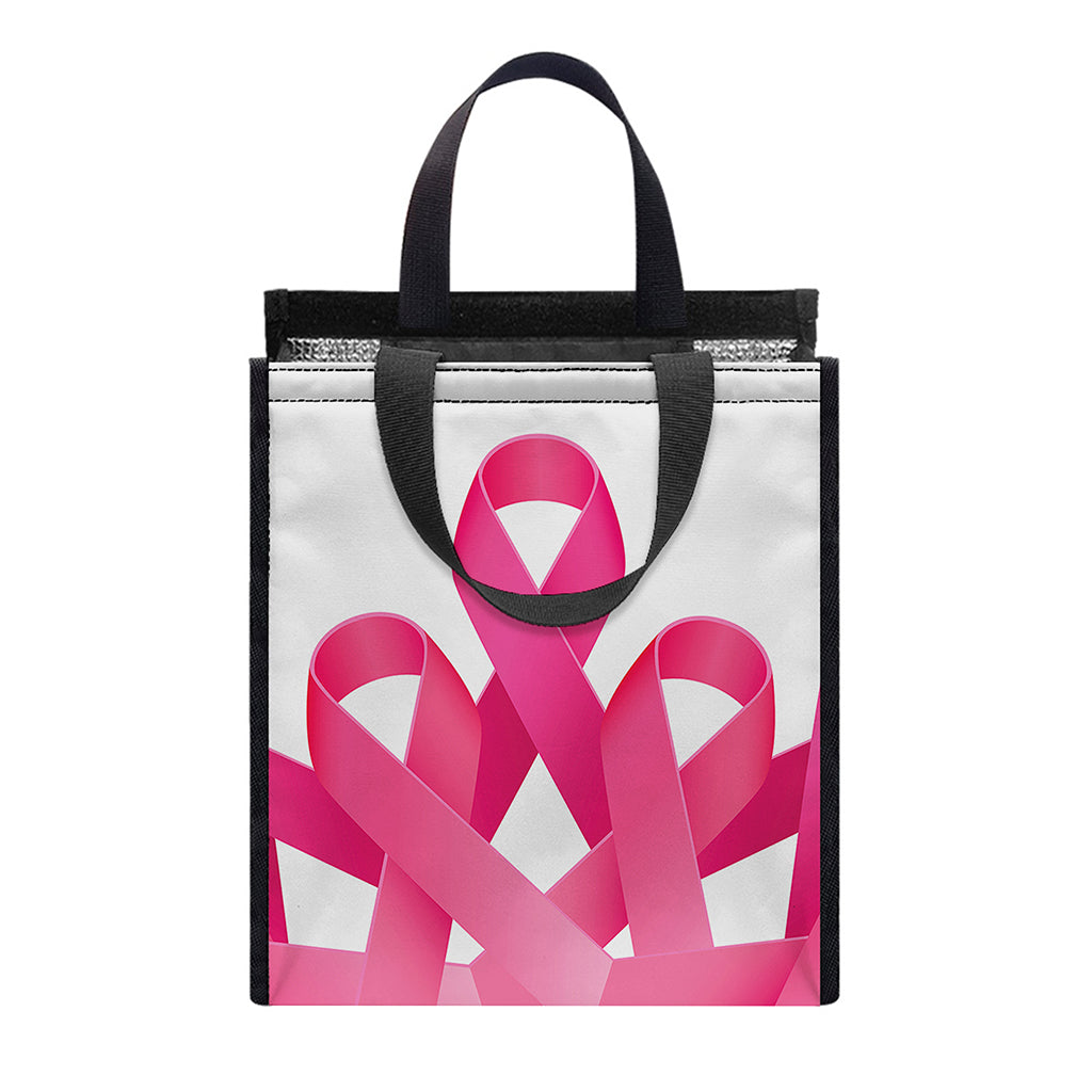 Pink Breast Cancer Ribbon Flower Print Insulated Lunch Tote