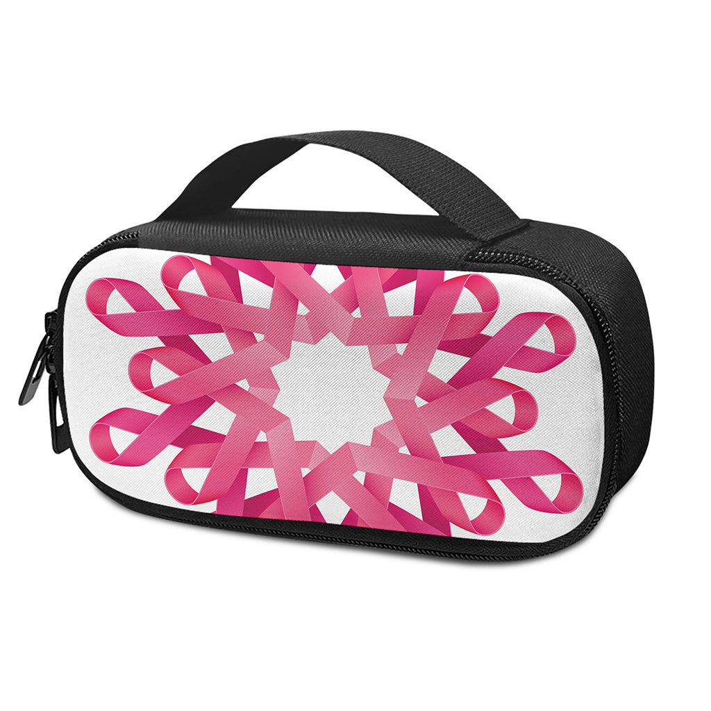 Pink Breast Cancer Ribbon Flower Print Insulin Cooler Travel Case