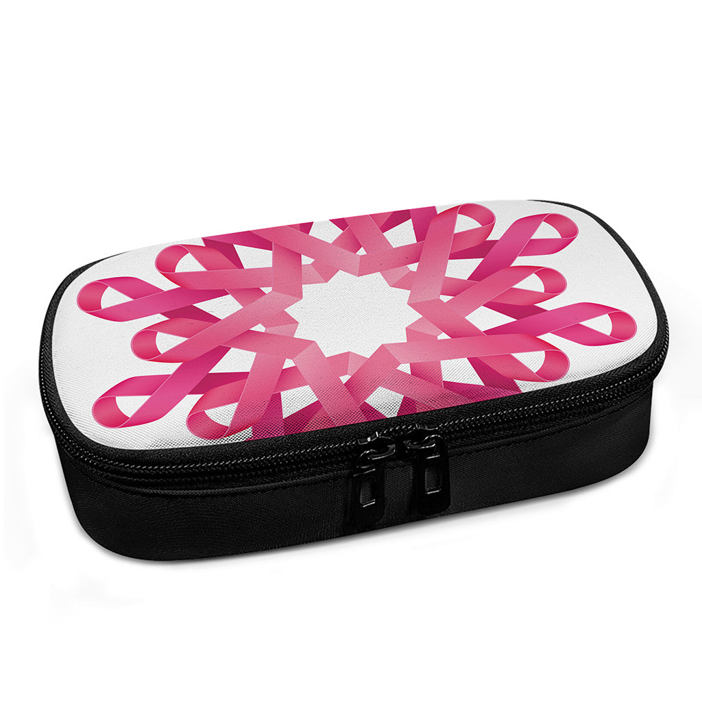 Pink Breast Cancer Ribbon Flower Print Insulin Cooler Travel Case
