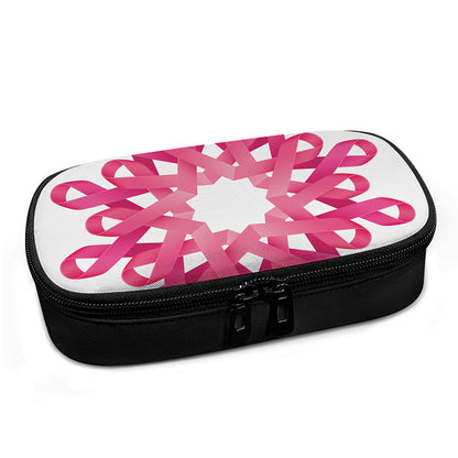 Pink Breast Cancer Ribbon Flower Print Insulin Cooler Travel Case