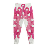 Pink Breast Cancer Ribbon Flower Print Jogger Pants