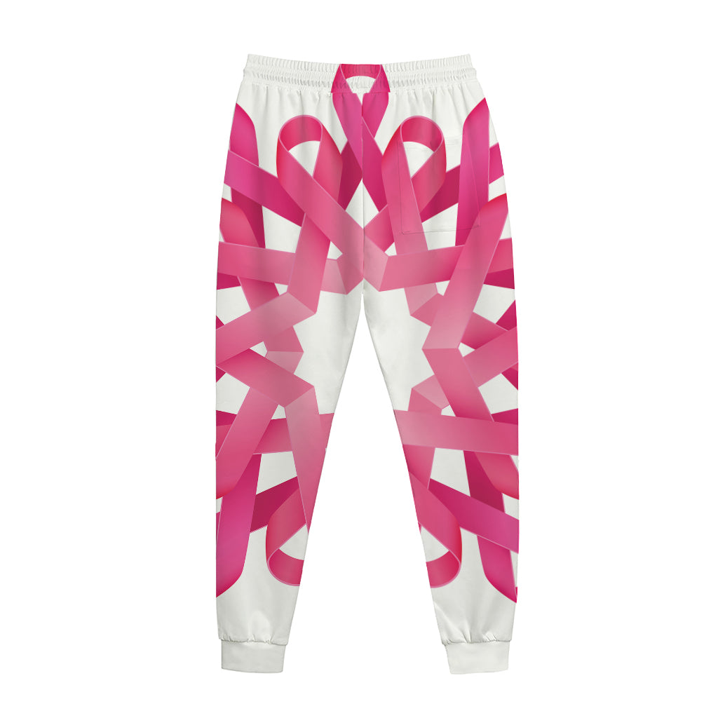Pink Breast Cancer Ribbon Flower Print Jogger Pants