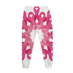 Pink Breast Cancer Ribbon Flower Print Jogger Pants