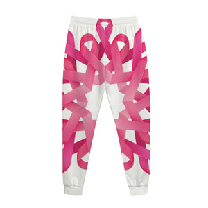 Pink Breast Cancer Ribbon Flower Print Jogger Pants