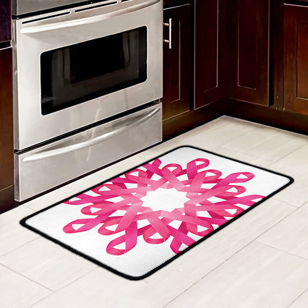 Pink Breast Cancer Ribbon Flower Print Kitchen Mat