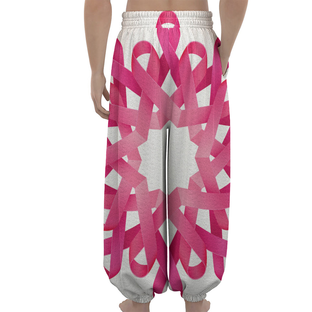 Pink Breast Cancer Ribbon Flower Print Lantern Pants