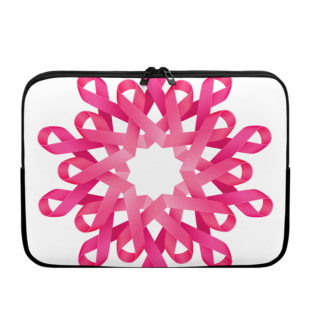 Pink Breast Cancer Ribbon Flower Print Laptop Sleeve