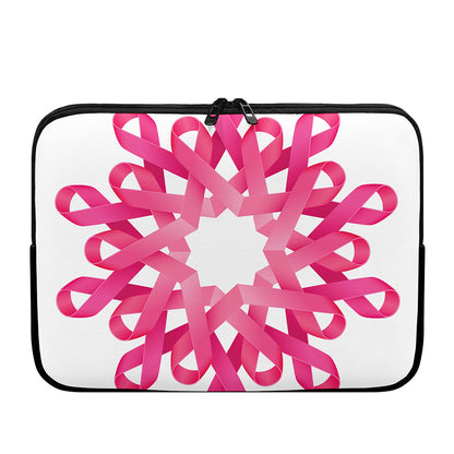 Pink Breast Cancer Ribbon Flower Print Laptop Sleeve
