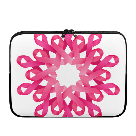 Pink Breast Cancer Ribbon Flower Print Laptop Sleeve