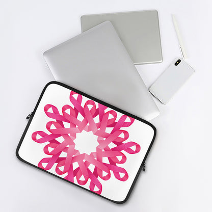 Pink Breast Cancer Ribbon Flower Print Laptop Sleeve