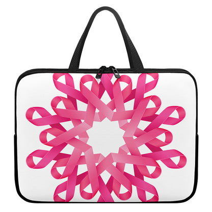 Pink Breast Cancer Ribbon Flower Print Laptop Sleeve With Handle