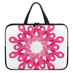 Pink Breast Cancer Ribbon Flower Print Laptop Sleeve With Handle