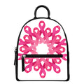 Pink Breast Cancer Ribbon Flower Print Leather Backpack