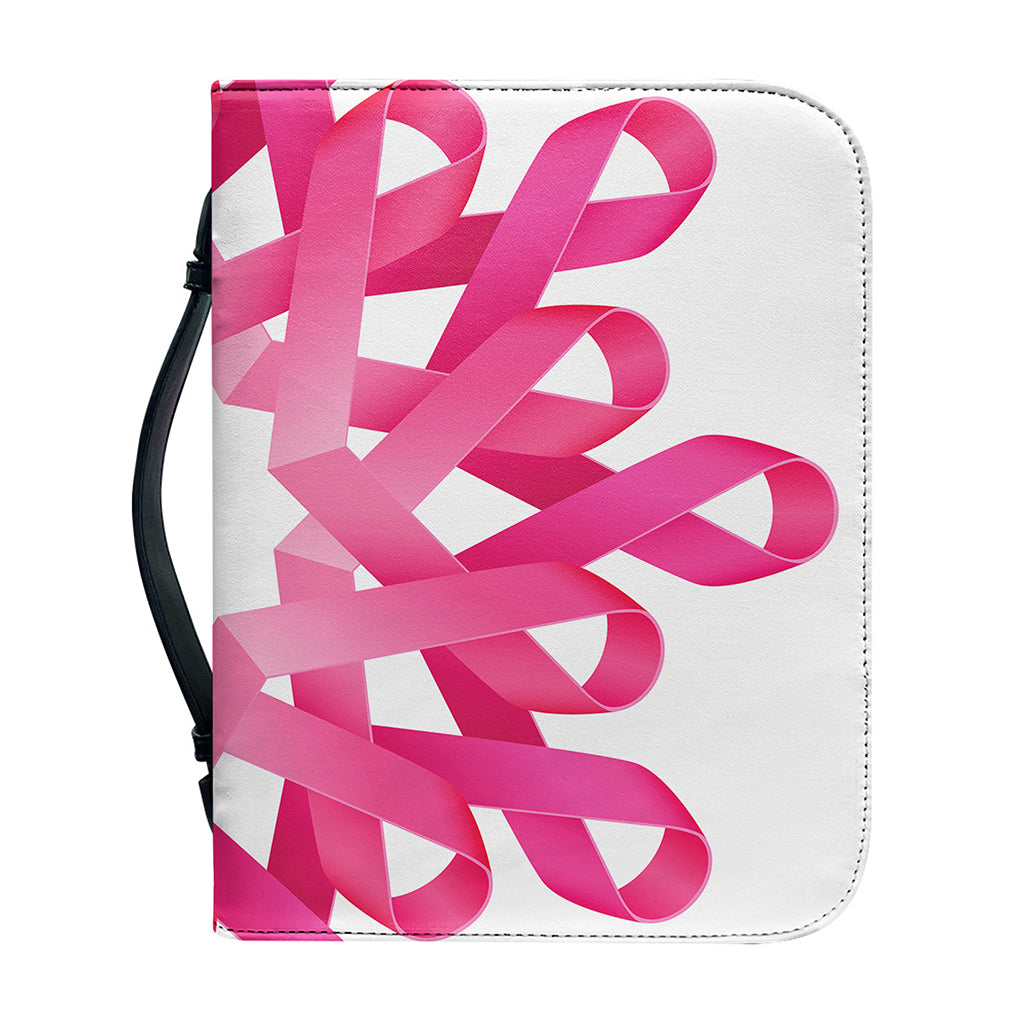Pink Breast Cancer Ribbon Flower Print Leather Bible Cover