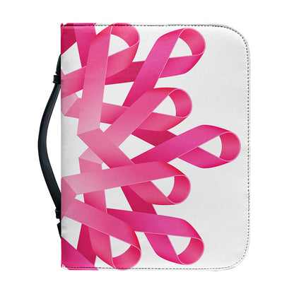 Pink Breast Cancer Ribbon Flower Print Leather Bible Cover