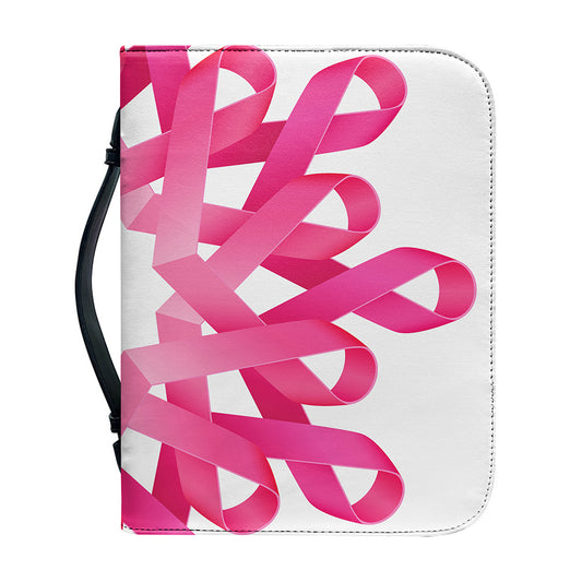 Pink Breast Cancer Ribbon Flower Print Leather Bible Cover