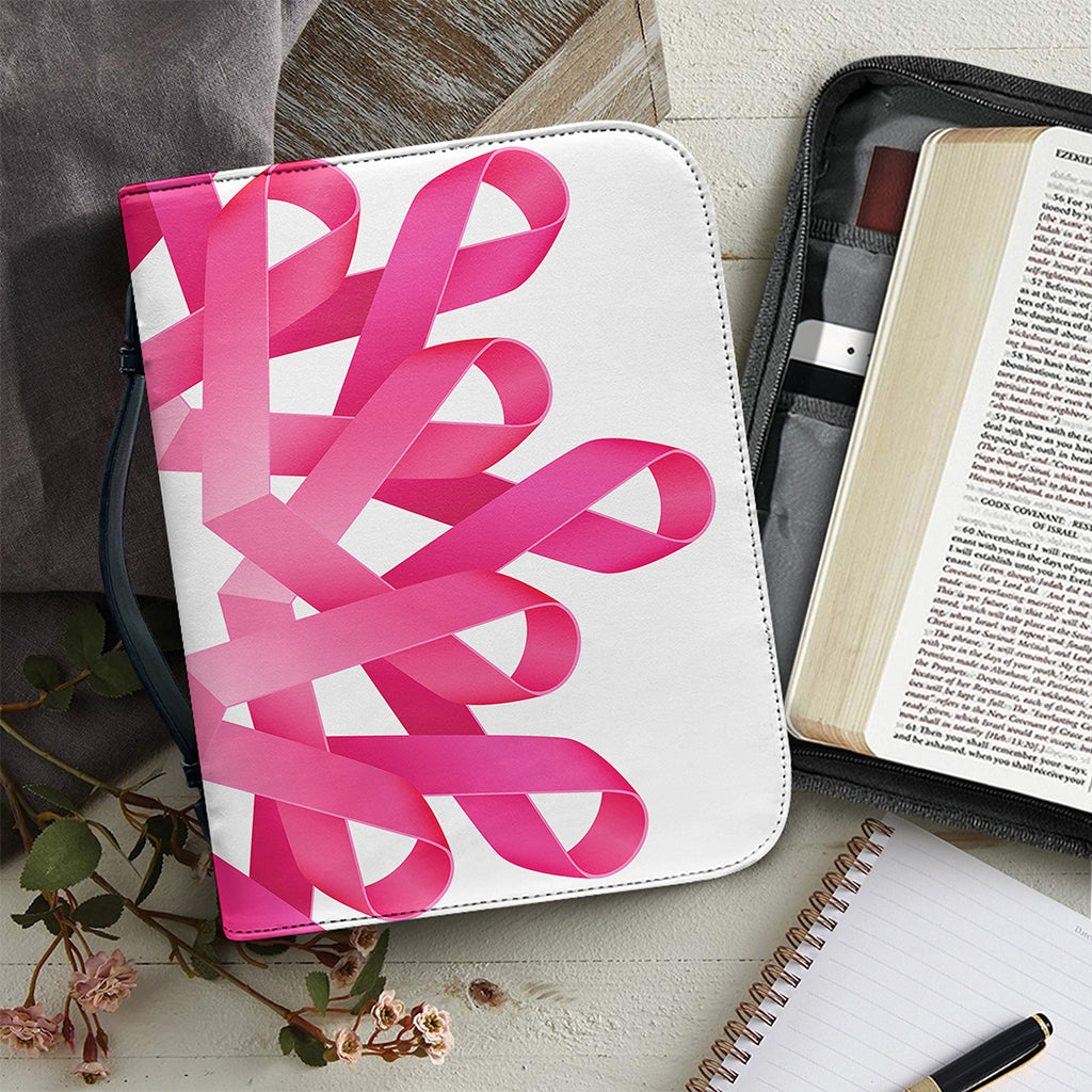 Pink Breast Cancer Ribbon Flower Print Leather Bible Cover