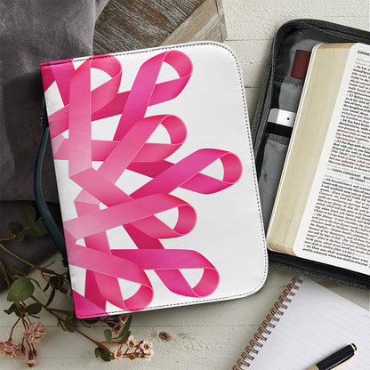 Pink Breast Cancer Ribbon Flower Print Leather Bible Cover