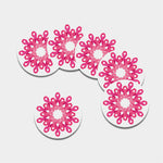 Pink Breast Cancer Ribbon Flower Print Leather Coaster Set