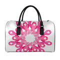 Pink Breast Cancer Ribbon Flower Print Leather Duffel Bag