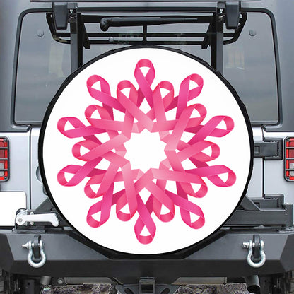 Pink Breast Cancer Ribbon Flower Print Leather Spare Tire Cover