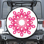 Pink Breast Cancer Ribbon Flower Print Leather Spare Tire Cover
