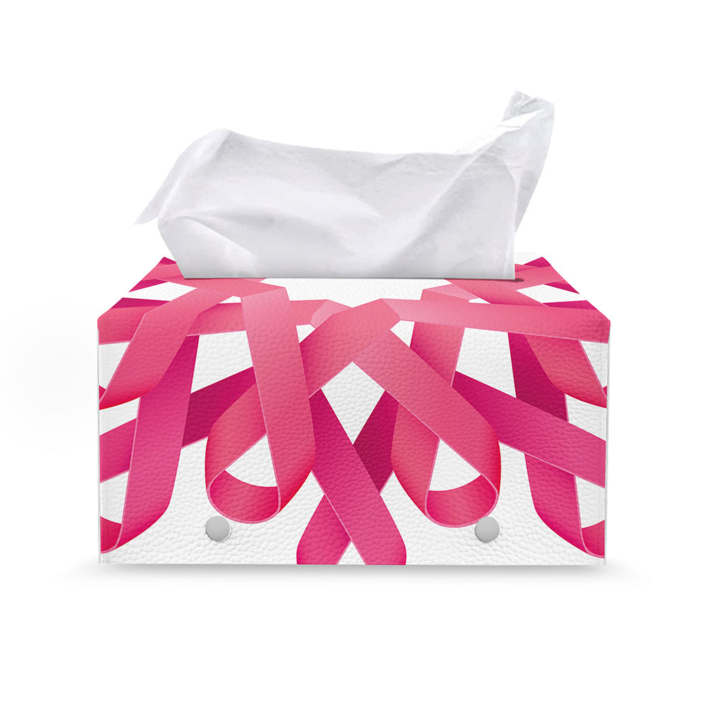 Pink Breast Cancer Ribbon Flower Print Leather Tissue Box Cover
