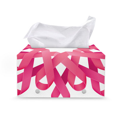 Pink Breast Cancer Ribbon Flower Print Leather Tissue Box Cover