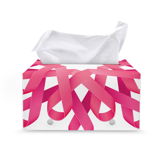 Pink Breast Cancer Ribbon Flower Print Leather Tissue Box Cover