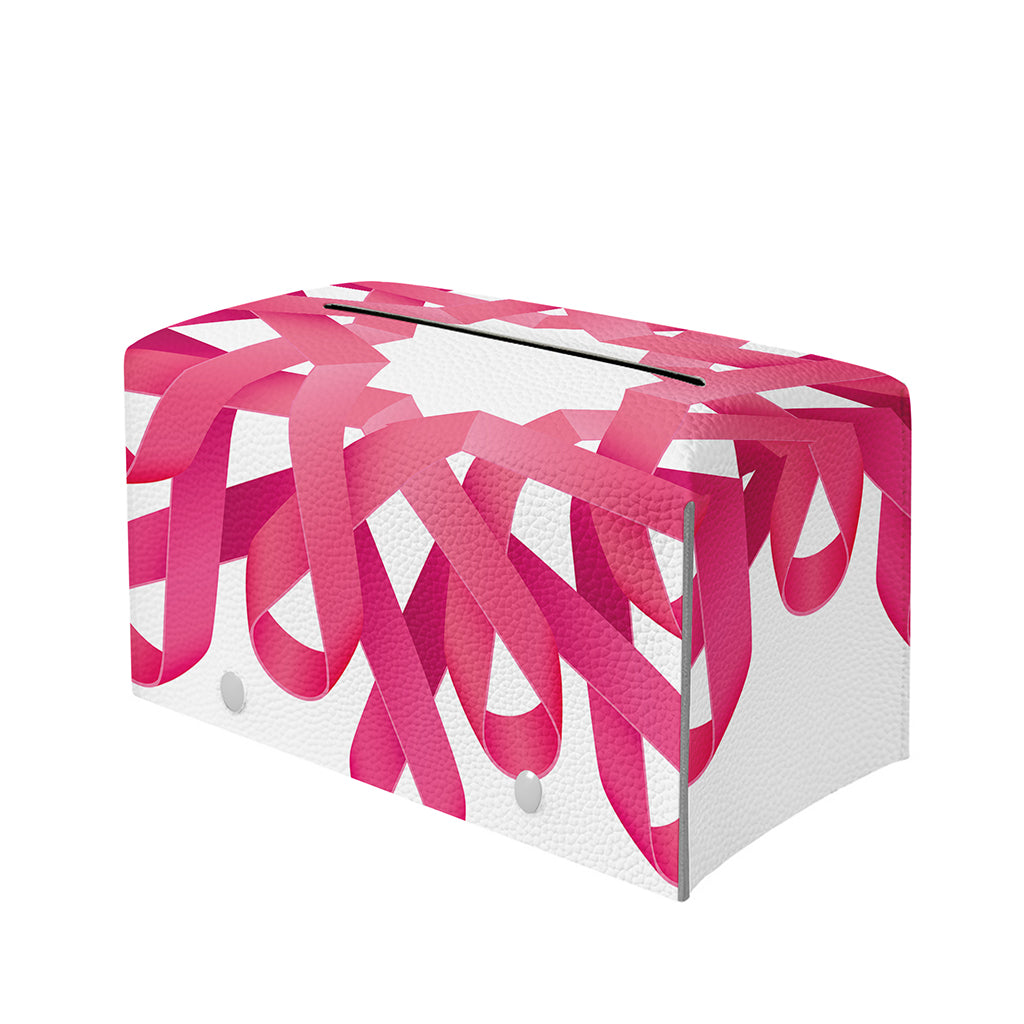 Pink Breast Cancer Ribbon Flower Print Leather Tissue Box Cover