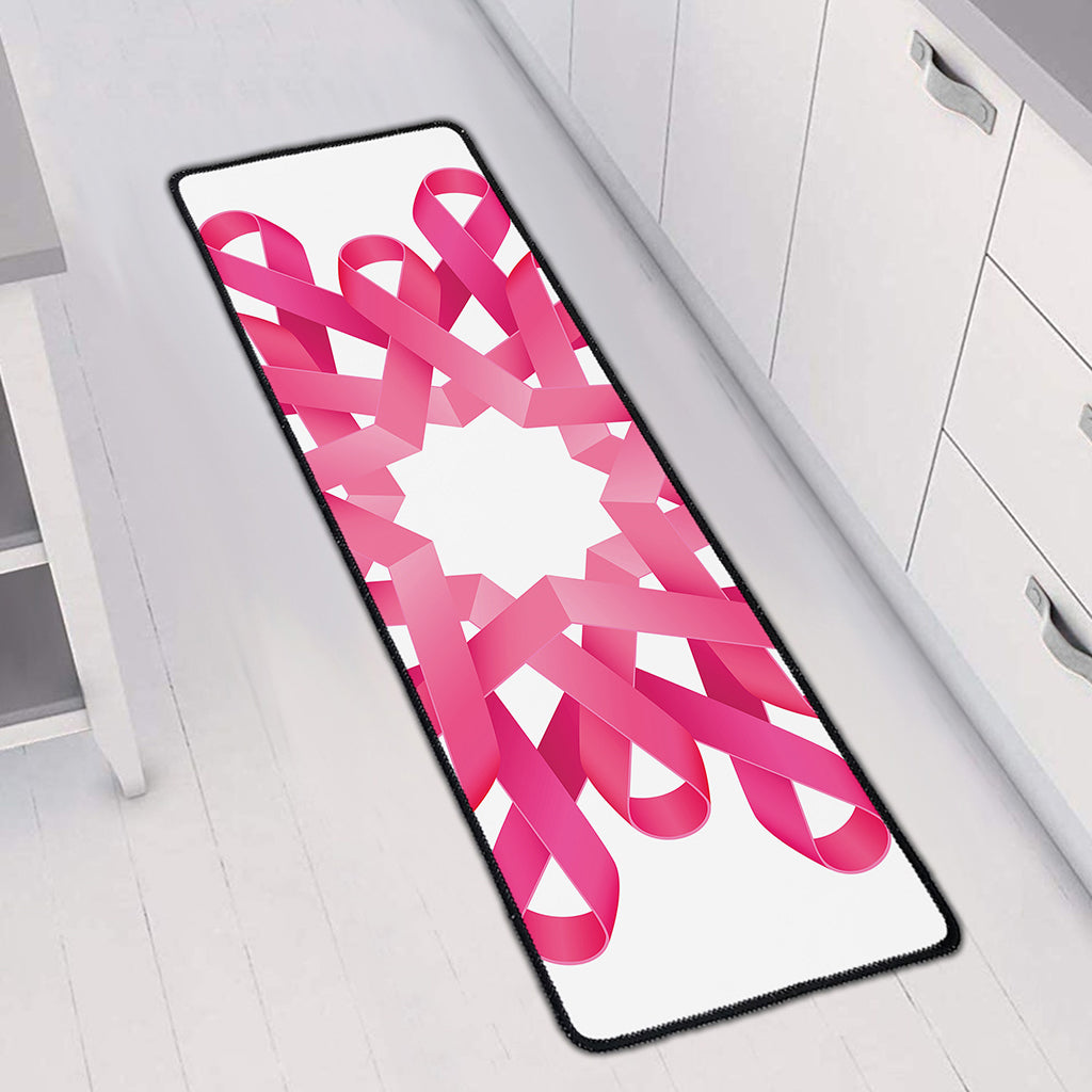 Pink Breast Cancer Ribbon Flower Print Long Kitchen Mat