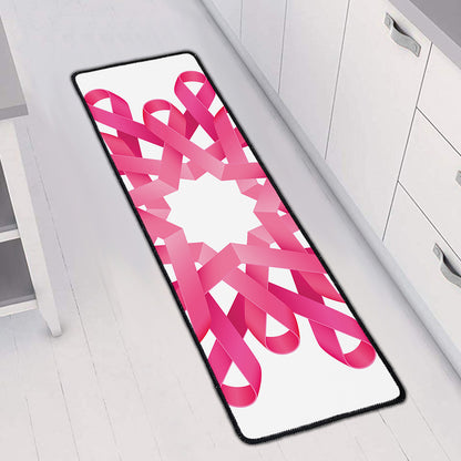 Pink Breast Cancer Ribbon Flower Print Long Kitchen Mat