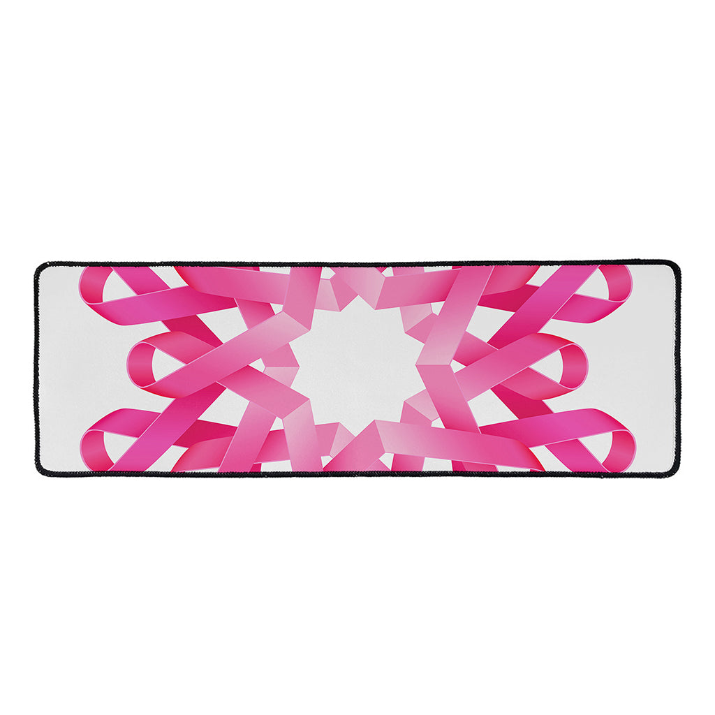 Pink Breast Cancer Ribbon Flower Print Long Kitchen Mat