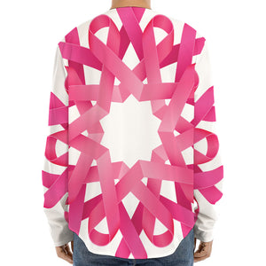 Pink Breast Cancer Ribbon Flower Print Long Sleeve Baseball Jersey