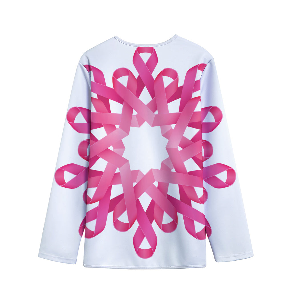 Pink Breast Cancer Ribbon Flower Print Long Sleeve Short Coat