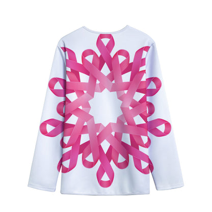 Pink Breast Cancer Ribbon Flower Print Long Sleeve Short Coat