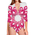 Pink Breast Cancer Ribbon Flower Print Long Sleeve Swimsuit