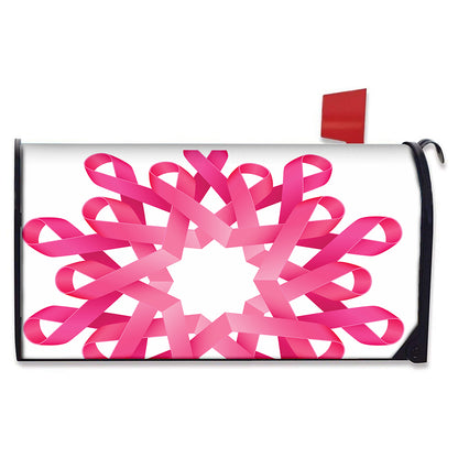 Pink Breast Cancer Ribbon Flower Print Mailbox Cover