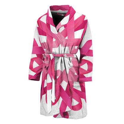 Pink Breast Cancer Ribbon Flower Print Men's Bathrobe